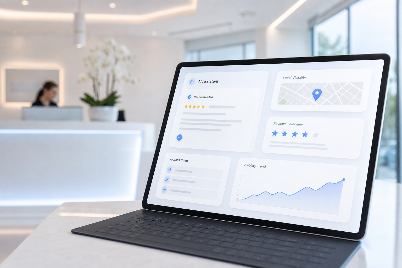 Citable dashboard showing AI visibility checks for a London clinic.